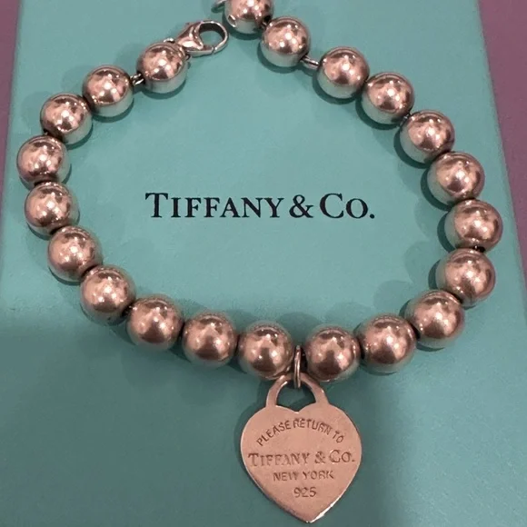 Tiffany & Co. Silver Bead Bracelet with Heart Tag - Picture 1 of 12